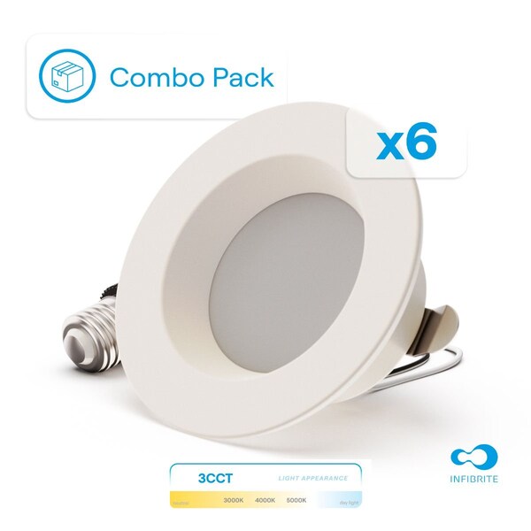 Infibrite 4 In. 3CCT Selectable 9W 750LM Recessed Retrofit LED Downlight, Dimmable, Wet Rated, 6PK IB-005-7-9W-WH-6PK - main