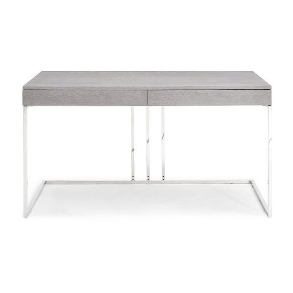 Homeroots Desk In Gray Oak Veneer With Stainless Steel Base 320757 - main