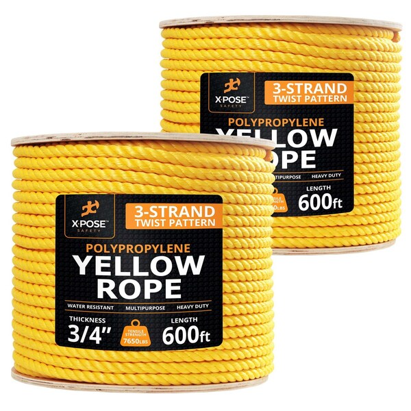 Xpose Safety 3/4in x 600 ft Twisted Polypropylene Rope, Yellow, 2PK YPR34-600-2-X - main