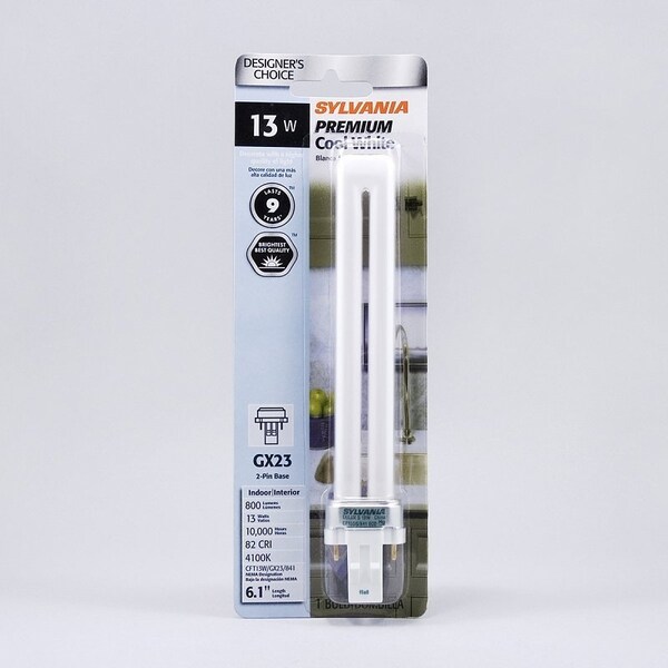 Sylvania Compact Fluorescent Bulb, 13 W, T12 Lamp, GX23 Lamp Base, 688 Lumens, 4100 K Color Temp, Cool White 20403 - main
