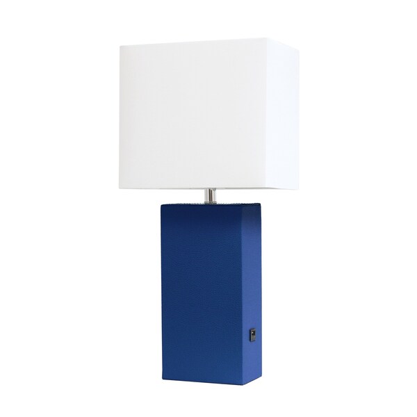 Homeroots 21" Blue Faux Leather USB Table Lamp With White Shade 643053 - main