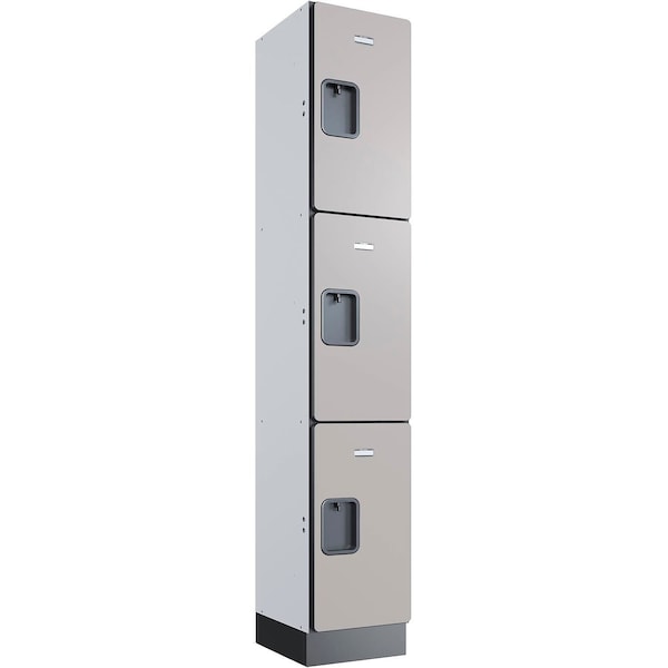 Global Industrial 3-Tier 3 Door Wood Locker, 12"W x 15"D x 76"H, Gray, Assembled 299244 - main