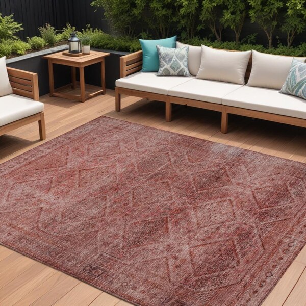 Homeroots 8' X 10' Pink And Ivory Geometric Washable Indoor Outdoor Area Rug 630510 - main