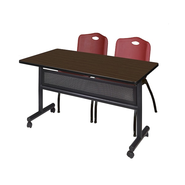 Regency Kobe Flip-Top Privacy Nesting Table W/ 2 M Stack Chairs, 48 in W, 30 in L, Neo Walnut MKFTM4830NW47BY - main