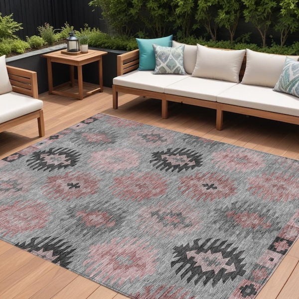 Homeroots 10' X 14' Gray Mauve And Charcoal Southwestern Washable Indoor Outdoor Area Rug 615139 - main