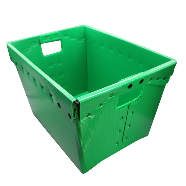 Flipside Corrugated Postal Storage Tote, 18-1/4 in L x 13-1/4 in W x 11-3/5 in H, Green, Plastic, 4 PK 40152 - main