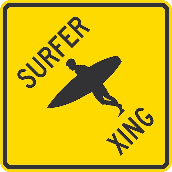 Lyle Surfer Xing with Boy with Surfer Symbol, 24x24, Diamond Grade, Yellow G-12341-DG_24x24 - main