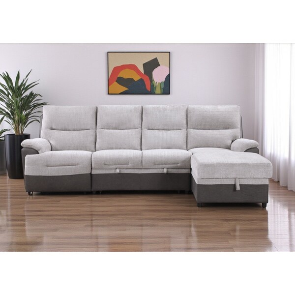 Homeroots Beige And Brown Fabric Sleeper L Shaped Three Piece Sofa and Storage Chaise Sectional 564422 - main