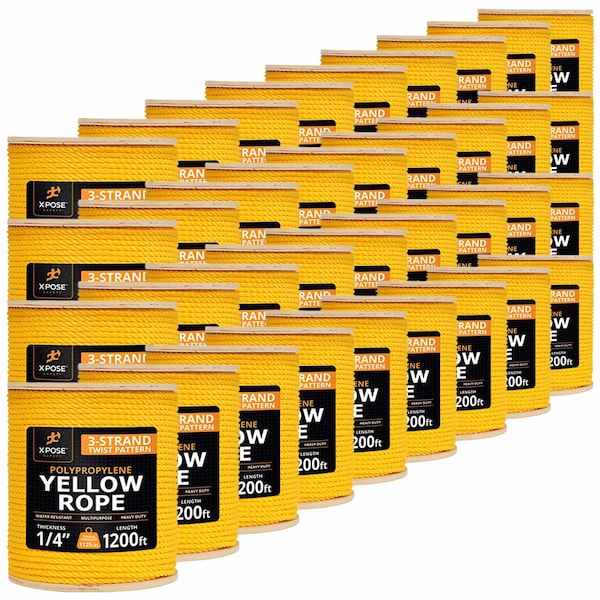 Xpose Safety 1/4in x 1200 ft Twisted Polypropylene Rope, Yellow, 36PK YPR14-1200-36-X - main