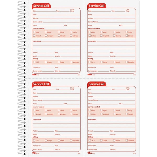 Tops Business Forms Service Call Message Slip Book, 2-Part, 200 Sets, 11x8-1/4in 0 4100 - main