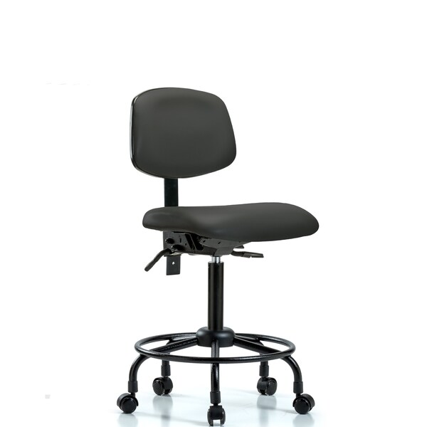 Blue Ridge Ergonomics Bench Chair, Vinyl, RT, Casters, Gry, No Arms, 22" to 29" Height, Charcoal BR-VMBCH-RT-T0-A0-RC-8605 - main
