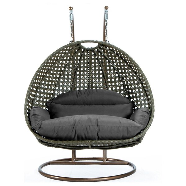 Leisuremod Beige Wicker Hanging 2 person Egg Swing Chair, Dark Grey ESCBG-57DGR - main