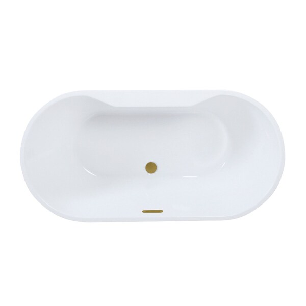Kingston Brass 67" Acrylic Oval Double Ended Freestanding Tub with Drain, Glossy White/Brushed Brass VTDE673223C427 - main