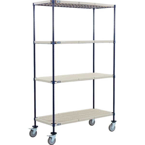 Global Industrial Nexel 4 Shelf Truck, Nexelite, 72"W x 24"D x 60"H, Polyurethane Swivel Casters, 2 Brake B2381874 - main