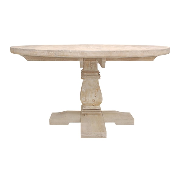 Homeroots 58" Natural Rounded Solid Wood Pedestal Base Dining Table 488688 - main