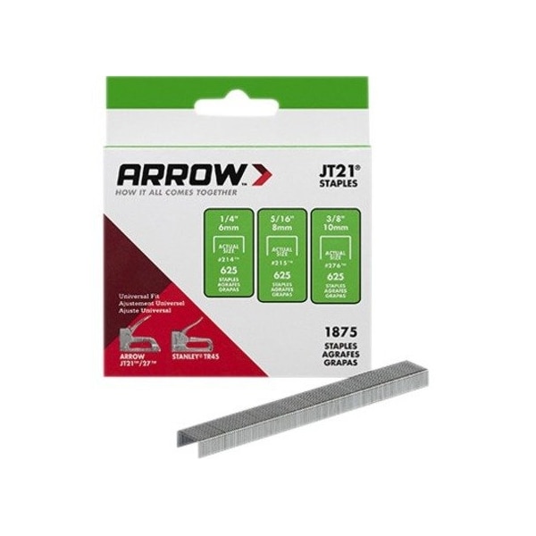 Arrow Fastener Light Duty Staples, JT21, Flat Crown, 1/4 in Leg L, Steel, 1000 PK 214 - main