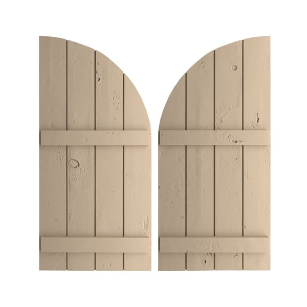 Ekena Millwork Knotty Pine 4 Board Joined Board-n-Batten w/Quarter Round Arch Top Faux Wood Shutters, 22W x 40H, PR SHUBJQ22X40KPPR - main