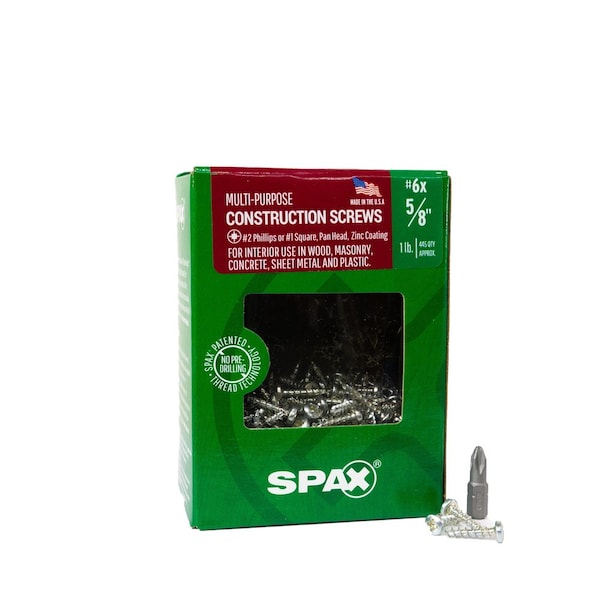 Spax #6 x 5/8 in Interior Wood Metal Screws Cabinet Pan Head Phillips Square Unidrive, 445PK 4111010350164 - main