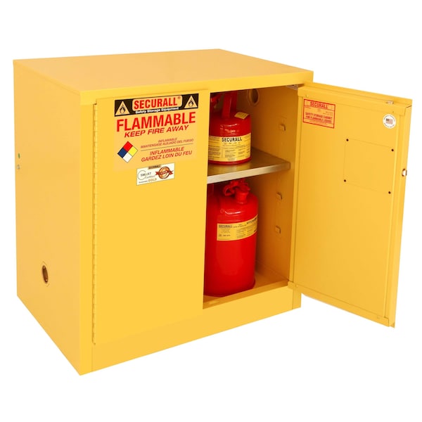 Securall Flammable Storage Cabinet, 30 Gallon, 1 Shelves, 36 in W x 35 in H x 24 in D, Yellow A131 - main