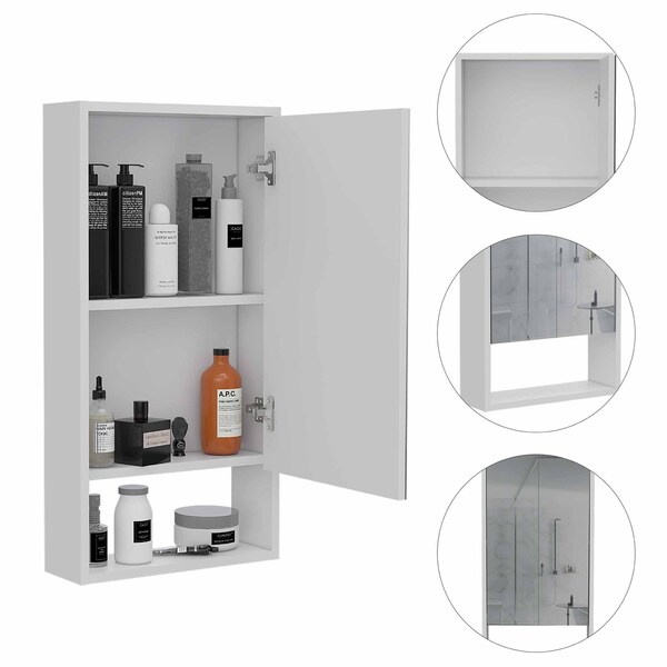 Homeroots 18" White Wood Floating Single Door Bathroom Vanity And Medicine Cabinet With Mirror 478208 - main
