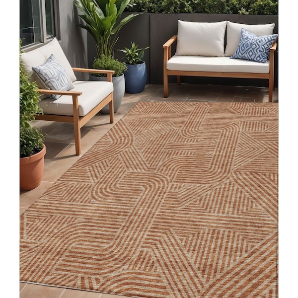 Homeroots 5' X 8' Terra Cotta And Brown Abstract Washable Indoor Outdoor Area Rug 594966 - main