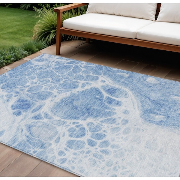Homeroots 8' X 10' Sky Blue And Denim Blue Nautical Washable Indoor Outdoor Area Rug 581500 - main