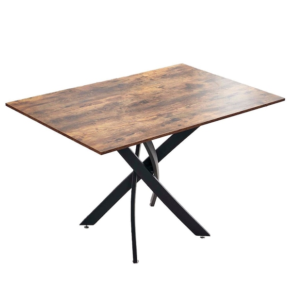 Homeroots 47" Brown and Black Wood and Metal Cross Leg Base Dining Table 602332 - main