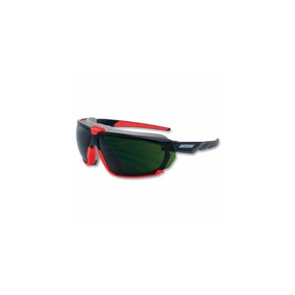 Jackson Safety Hyperguard Safety Glasses, 5 IR Lens, Polycarbonate, Anti-Fog, Black Gasketed Frame, Red Temple 138-45201 - main