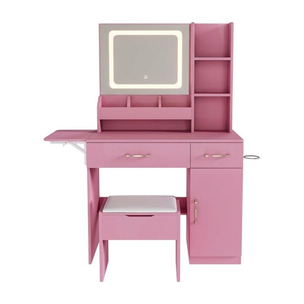 Homeroots 43" Pink Wood Lighted Two Drawer Dresser 714264 - main