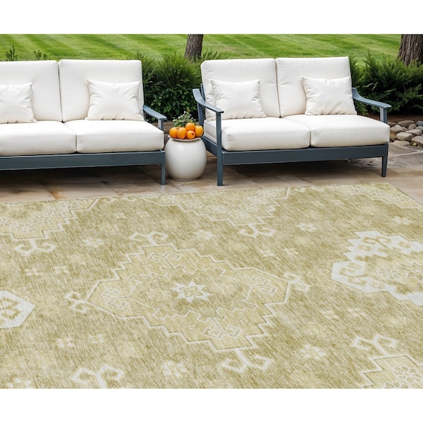 Homeroots 9' X 12' Wheat Gold And Ivory Medallion Washable Indoor Outdoor Area Rug 589060 - main