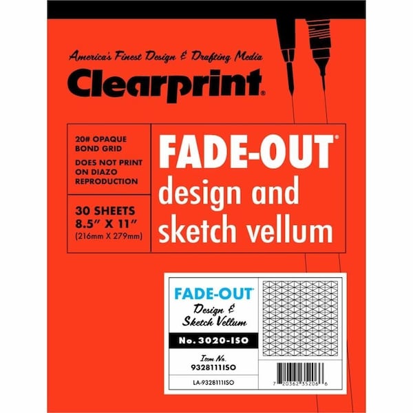 Chartpak Clearprint Grid Paper Pad, 20lb., 30 Degree Isometric, 8-1/2"x11", 30 Sheets 932811ISO - main