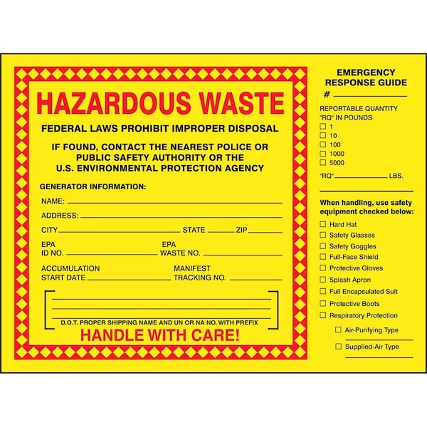 Accuform HAZARDOUS WASTE LABEL HAZARDOUS WASTE MHZW27PSC - main