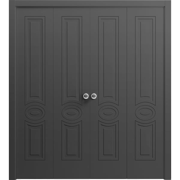 Vdomdoors Sliding Closet Double Bi-fold Doors 96 x 80 inches, Mela 7001 Painted Black, Sturdy Tracks Moldings MELA7001DBF-TCF-96 x 80 (4* 24x80) - main