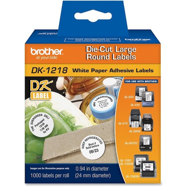 Brother Die Cut Circle Cartridge, Black/White, Labels/Roll: 1000 DK1218 - main