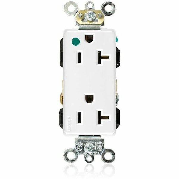 Leviton Straight Blade Receptacle, 5-20R, 20 A, 125V AC, 2 Pole, 3 Wire, Flush Mount, Self-Grounded 16362-HGW - main