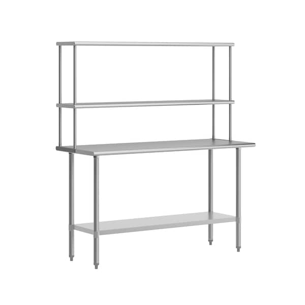 Flash Furniture Reese Work Table, 18 Gauge Stainless Steel Top Shelf and Double Overshelves and Undershelf NH-WT-2460-OSH-GG - main