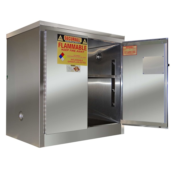 Securall Hazardous Material Storage Cabinet, 30 gal, 1 Shelves, Stainless Steel, 36 in W x 35 in H x 24 in D a131-ss - main