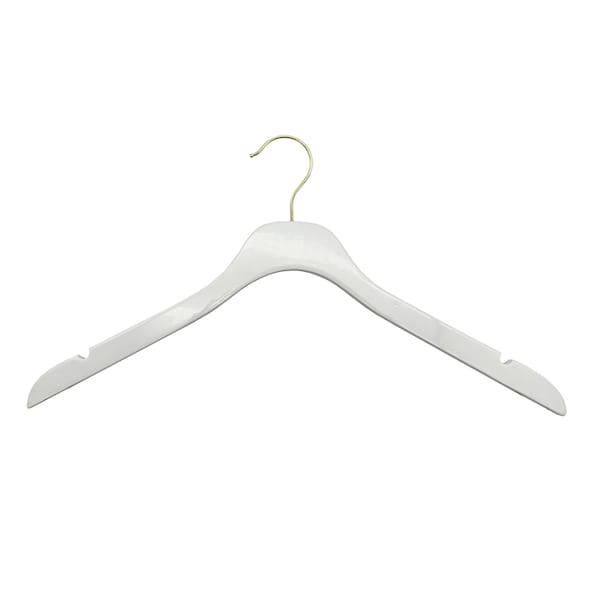 Nahanco 17in High Gloss White Wooden SlimLine Shirt/Dress Hanger w/ Gold Hook, 50PK SL7051750GH - main