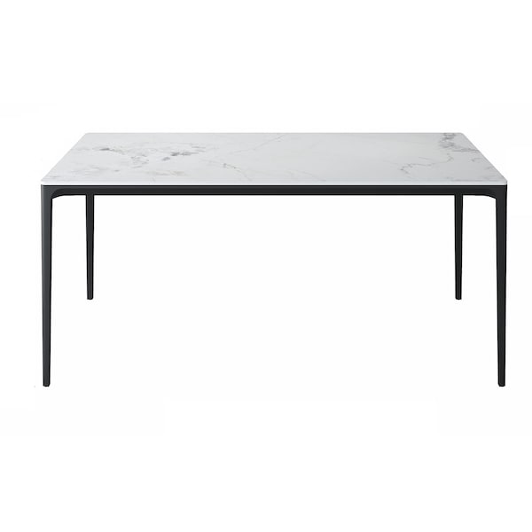 Homeroots 63" White and Black Sintered Stone and Steel Dining Table 535203 - main