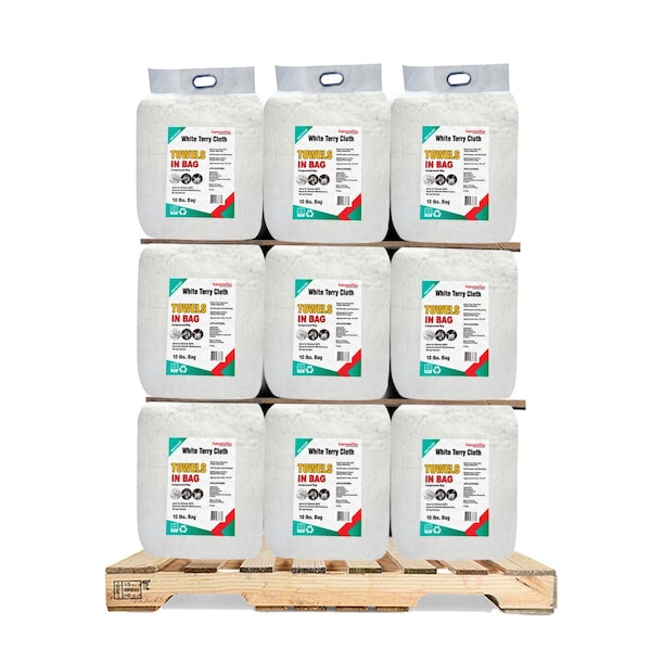 Supremeplus Recycled White Terry Towel Cleaning Rags, 960 lbs. Pallet, 96 x 10 lbs. Bags, 96PK SP-8377 - main