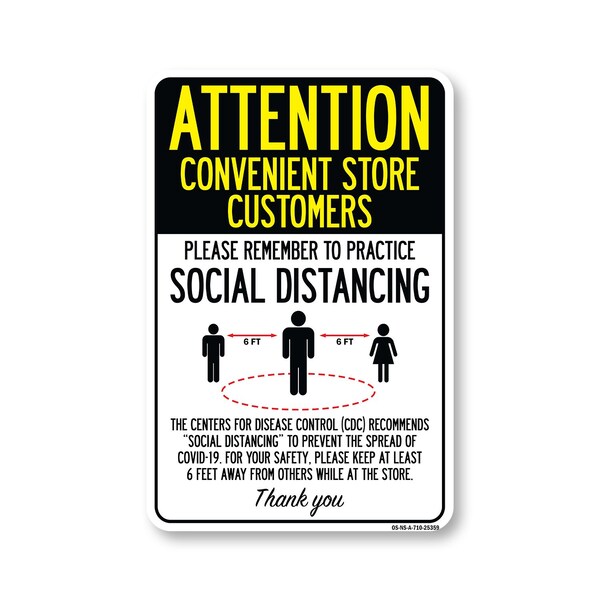 Signmission Public Safety, Convenient Store Customers Practice Social Distancing, 10in X 7in, OS-NS-A-710-25359 OS-NS-A-710-25359 - main