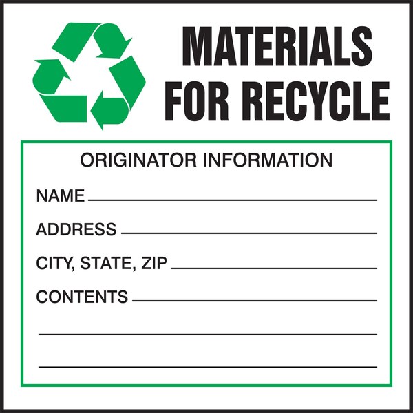 Accuform MATERIALS FOR RECYCLE, Adhesive Paper, 4 in x 4 in, Adhesive MHZW47PSL - main