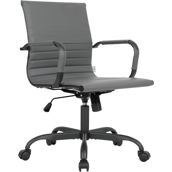 Leisuremod Harris Faux Leather Office Chair - Mid-Back Ergonomic Swivel Desk Chair, Iron Base HOBL19GRL - main