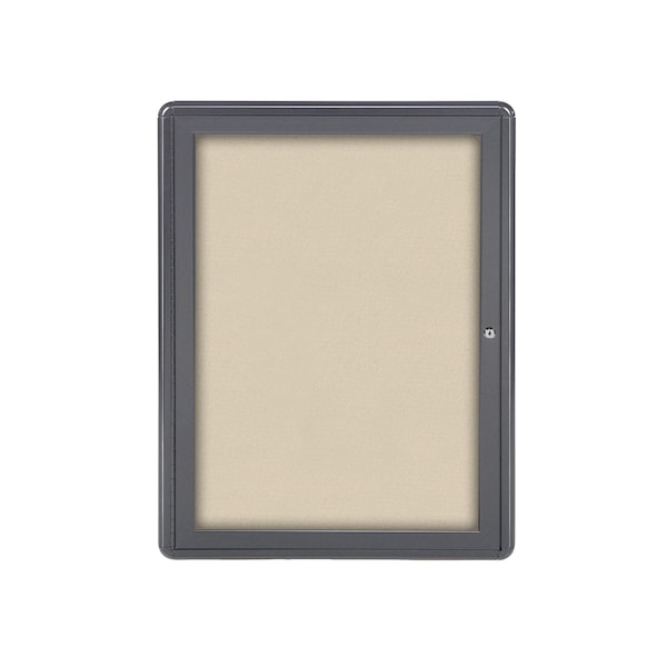 Ghent Ovation 1 Door Enclosed Fabric Bulletin Board, Gray Frame, 3'H x 2'W, Beige OVG1-F90 - main