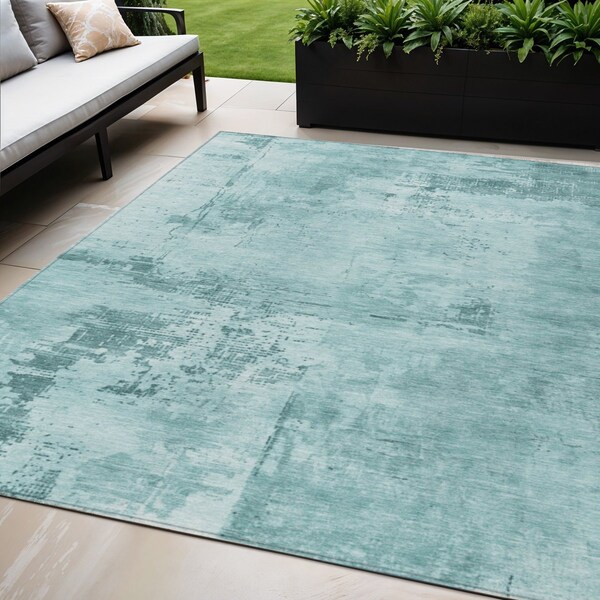 Homeroots 5' X 8' Blue And Ivory Abstract Washable Indoor Outdoor Area Rug 602744 - main