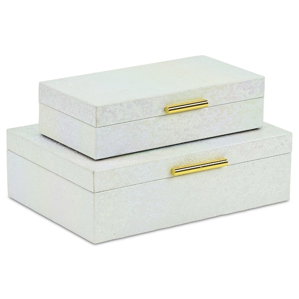 Homeroots Set of Two White And Gold Faux Shagreen Nesting Storage Boxes With Lids, 2PK 712934 - main