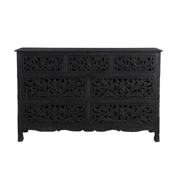 Homeroots 57" Black Solid Wood Seven Drawer Dresser 521236 - main