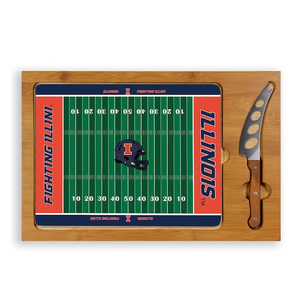 Picnic Time Family Of Brands NCAA Illinois Fighting Illini Football Field Icon Glass Top Cutting Board & Knife Set 910-00-505-214-0 - main