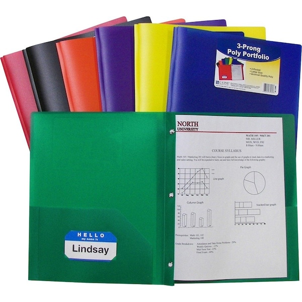 C-Line Products Two Pocket Poly Portfolios Folder with Prongs, PK36 33960 - main
