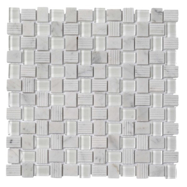 Apollo Tile 12x12 Bianco Carrara Glass Marble Polished Floor and Wall Mosaic Tile 4.83 sqft/case, 5PK APLBL8804CAA - main
